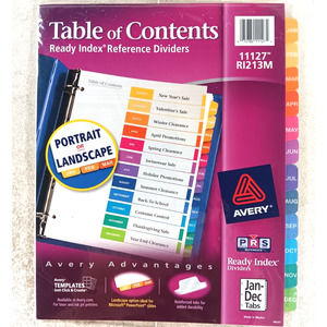 Table of Contents Ready Index Reference Dividers Month Tabs Avery 11127 NEW